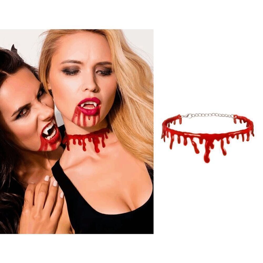 🩸 Halloween Vampire Costume Cosplay Dripping Blood Choker Necklace NEW